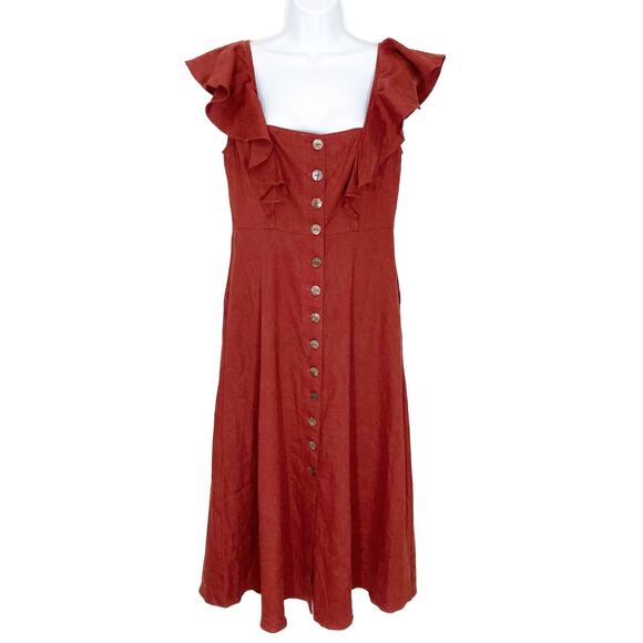 Elegant Ruffled Midi Dress in Rich Brown - Picture 4 of 15